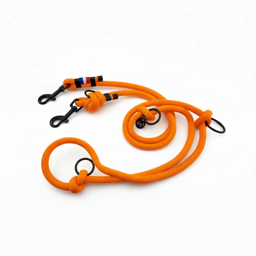 Laisse Multiposition - Orange Ultra (2 mètres, Noir, Noir, Noir)