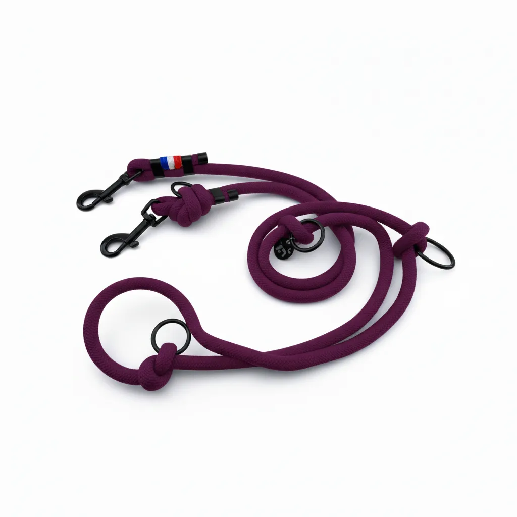 Laisse Multiposition - Prune Royal (2 mètres, Noir, Noir, Noir)
