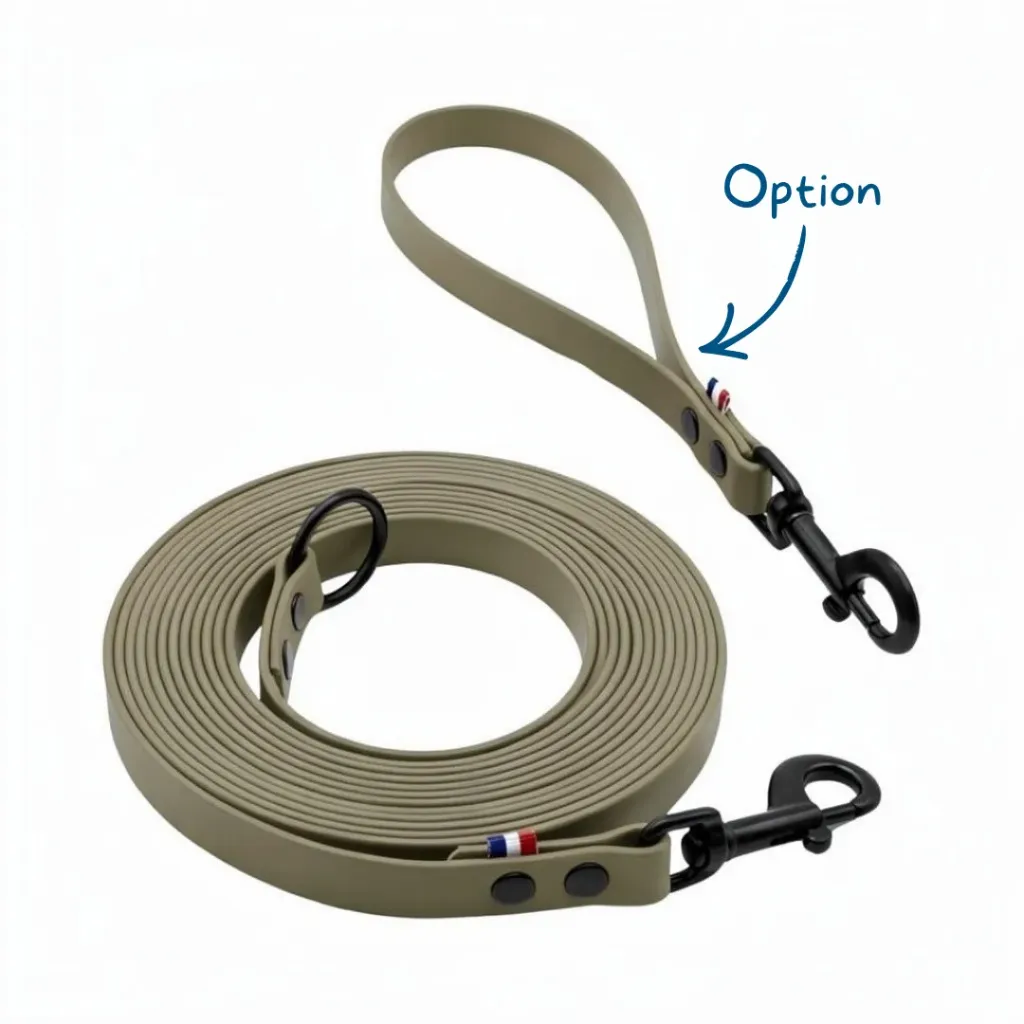 Longe Biothane® - Tan Vintage (5 mètres, Sans poignée, Noir, Vis noir)