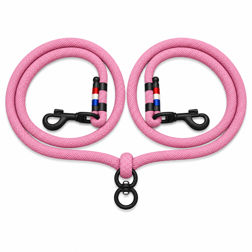 Laisse Double - Rose Velours