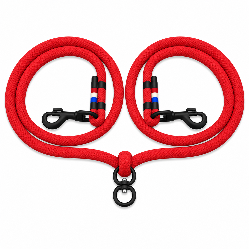 Laisse Double - Rouge Intense
