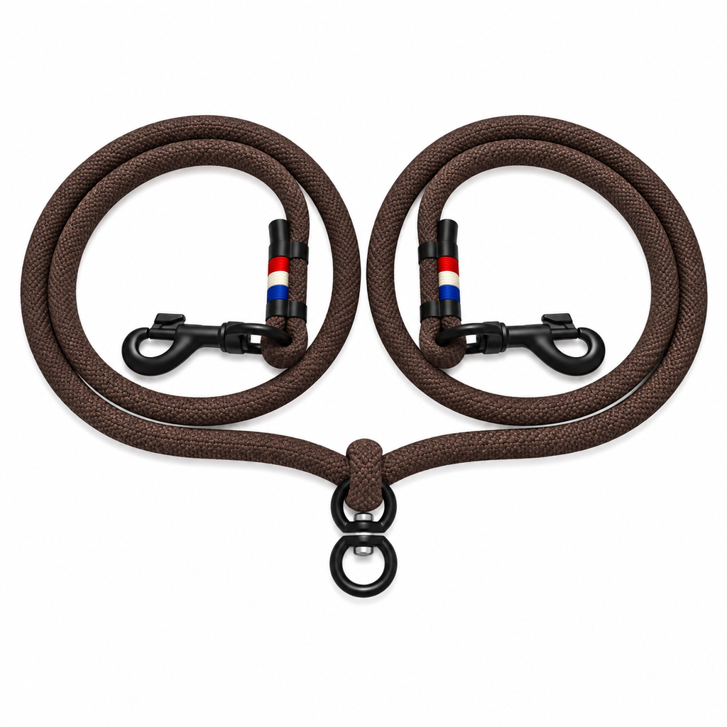 Laisse Double - Marron Chocolat