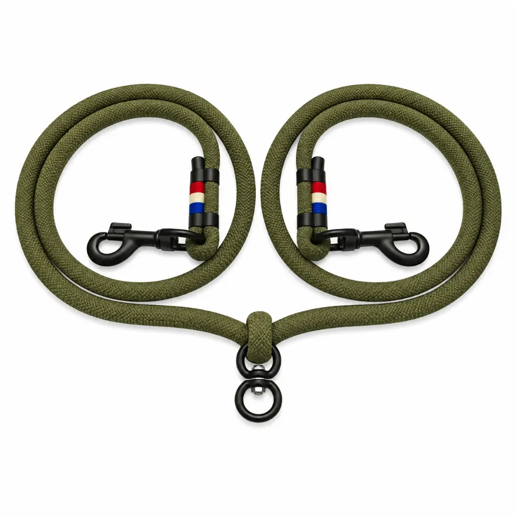 Laisse double pour chiens en corde marine