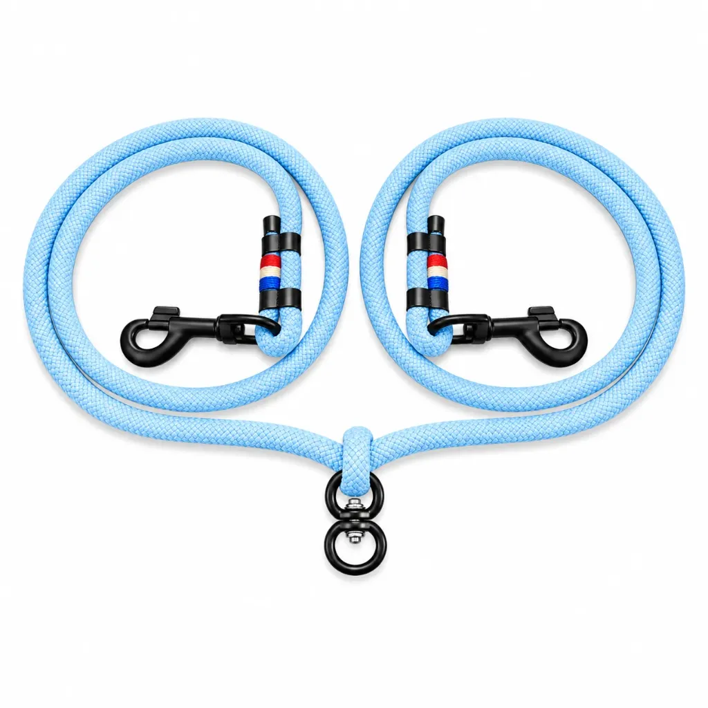 Laisse double pour chiens en corde marine