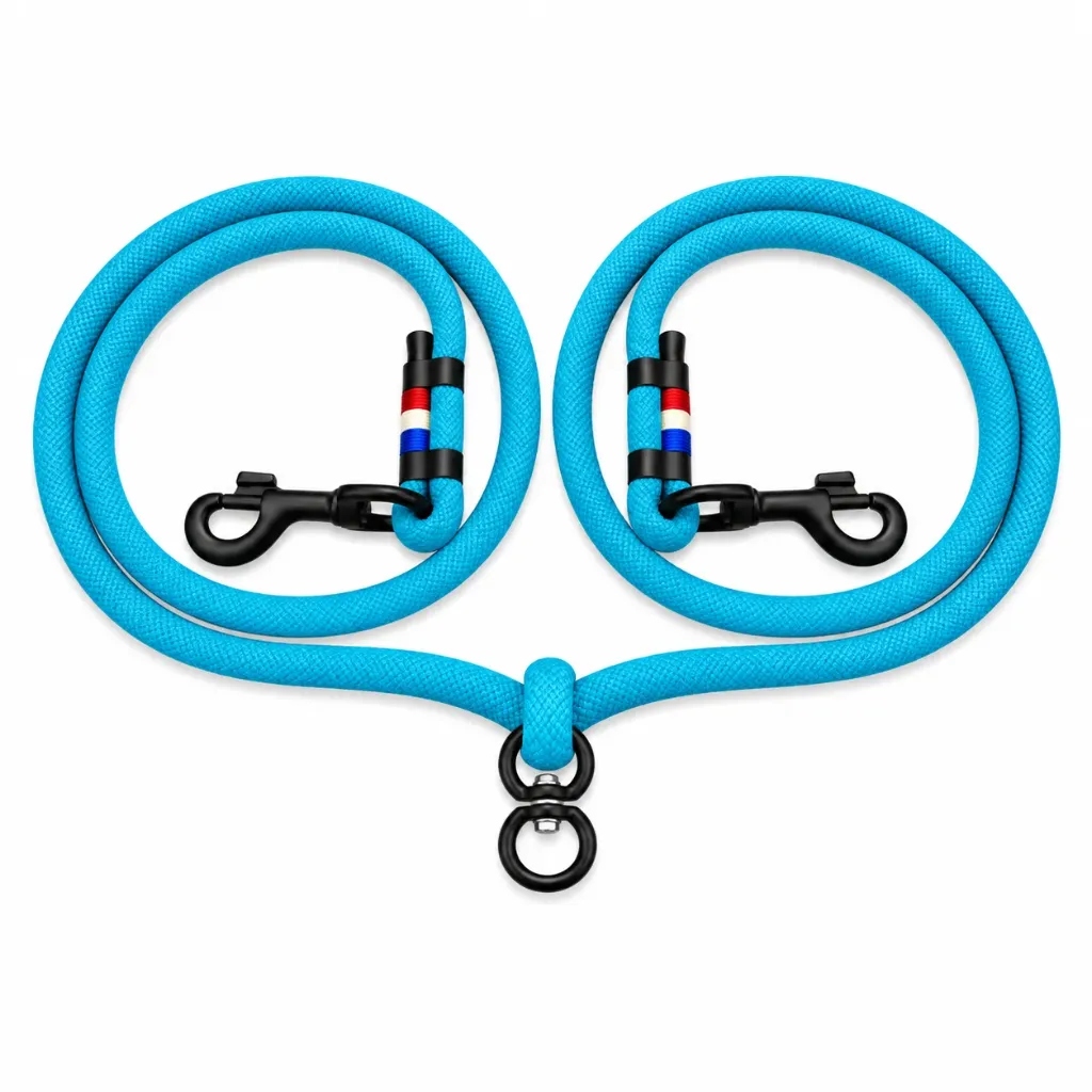 Laisse double pour chiens en corde marine